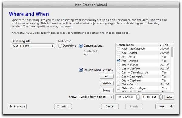 Plan Creation Wizard catalogue search