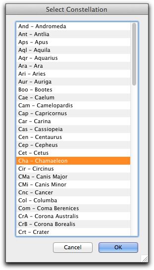 Constellation choice menu